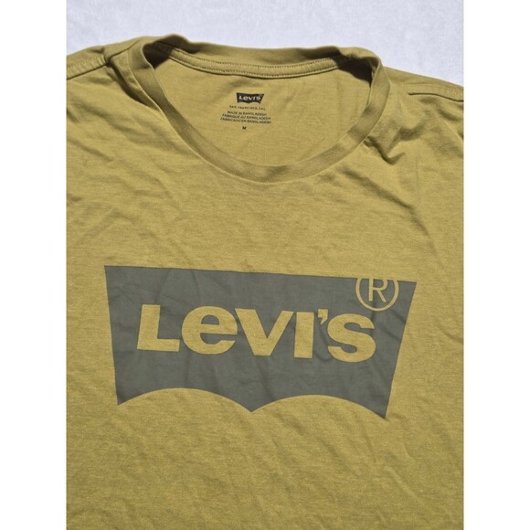Levis Shirt Adult Medium Yellow Black Logo Graphic Tee Crew Neck Casual Mens - Picture 3 of 9
